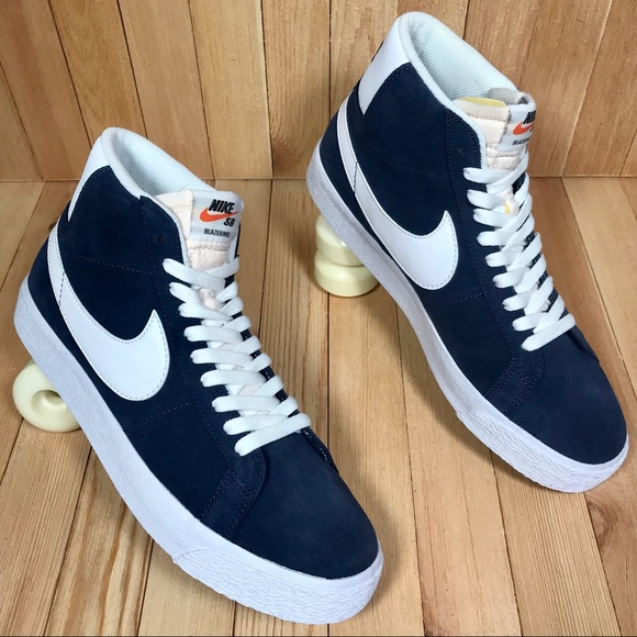 Nike SB Zoom Blazer Mid Navy Blue White Red Shoes - Picture 2 of 5